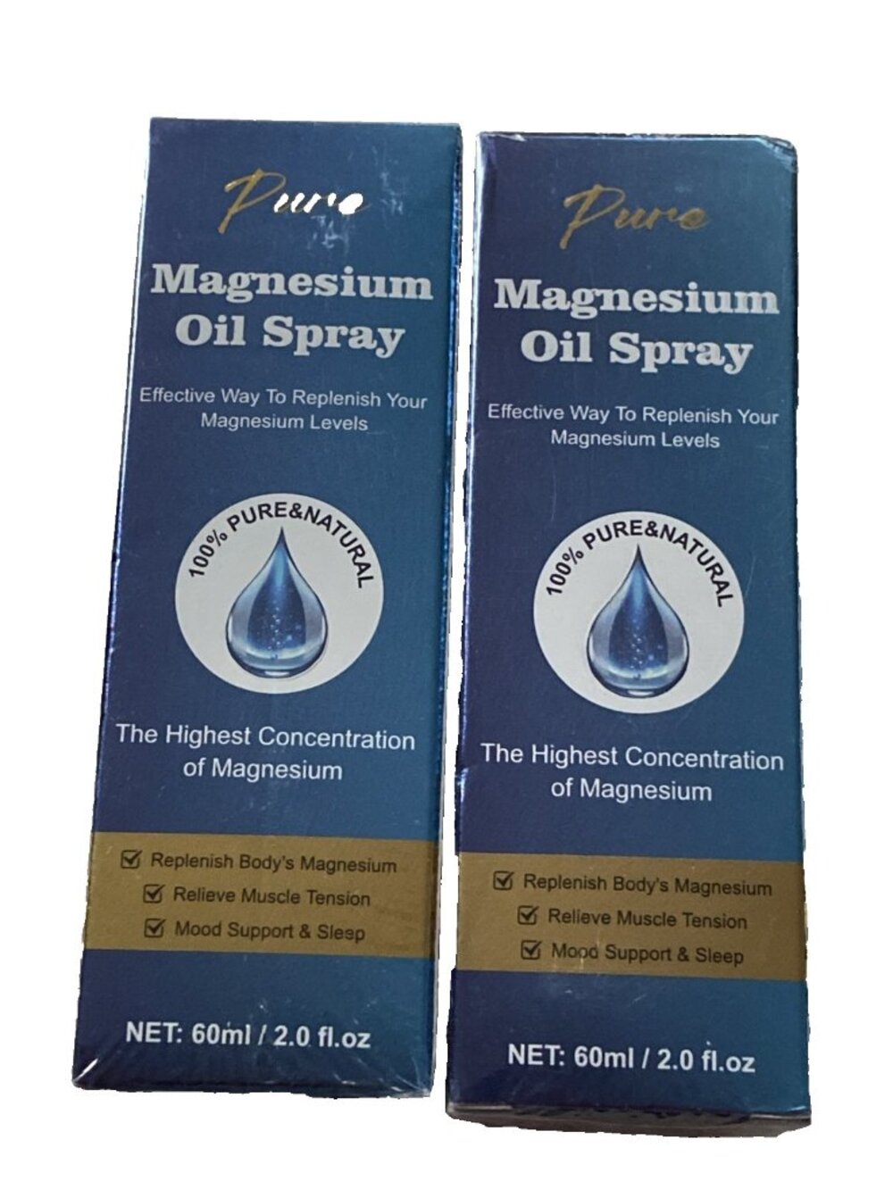 Pure Magnesium Oil Spray Body Care Natural Formula 60ml 2 pack